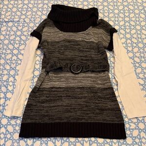 Grane Black and Gray Cowl Neck Girls Sweater Dress